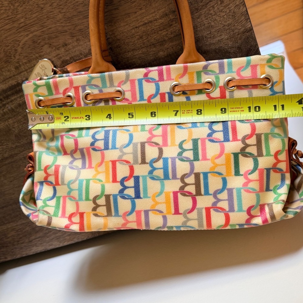 Dooney & Bourke Multicolor Mongram Tote Bag Leather Trim Tassel Charm Y2K Preppy - Picture 13 of 15